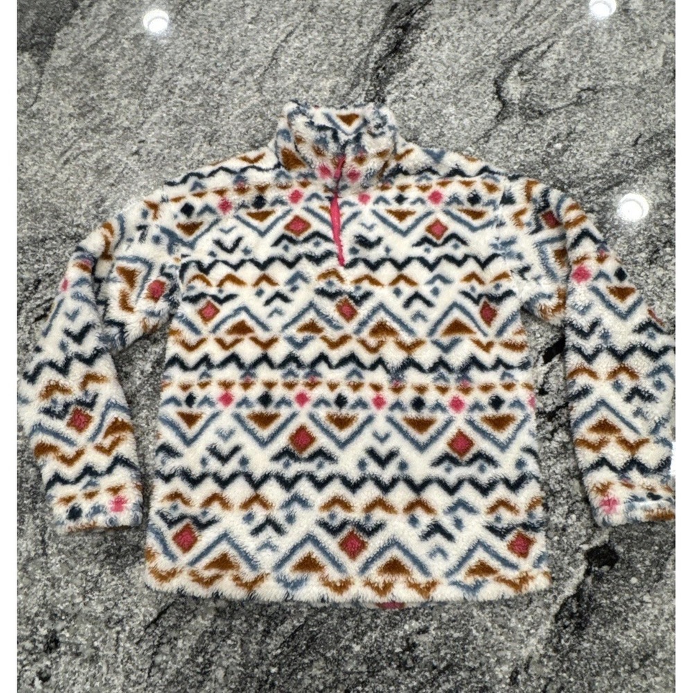 Eddie Bauer Womens Pullover Plush Fleece 1/4 Zip Aztec Soft Cozy Outdoor Size M